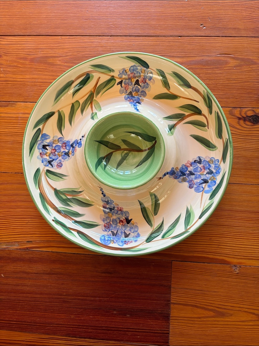 Gail Pittman '02 Wisteria Ceramic Chip  And Dip Platter Hand Painted & Signed